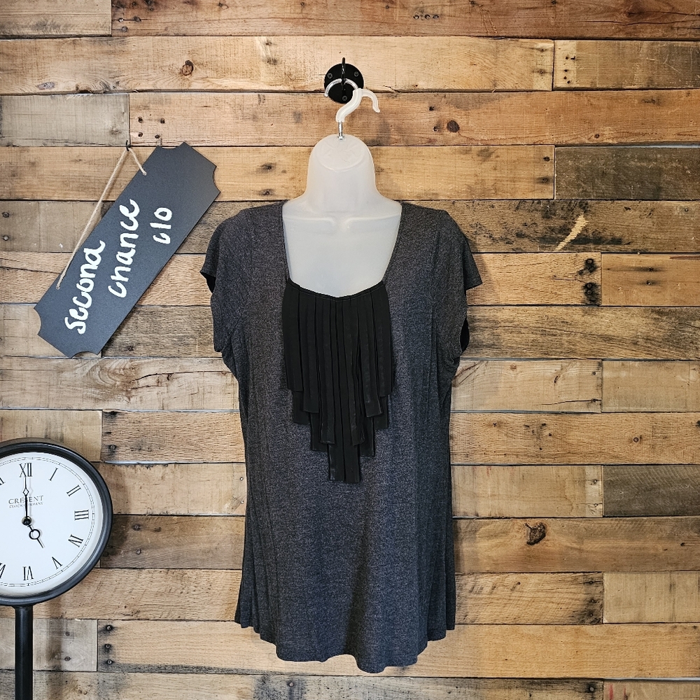 SALE-The Limited Women's Dark gray TShirt with black ribbon detail Front SZ L/XL